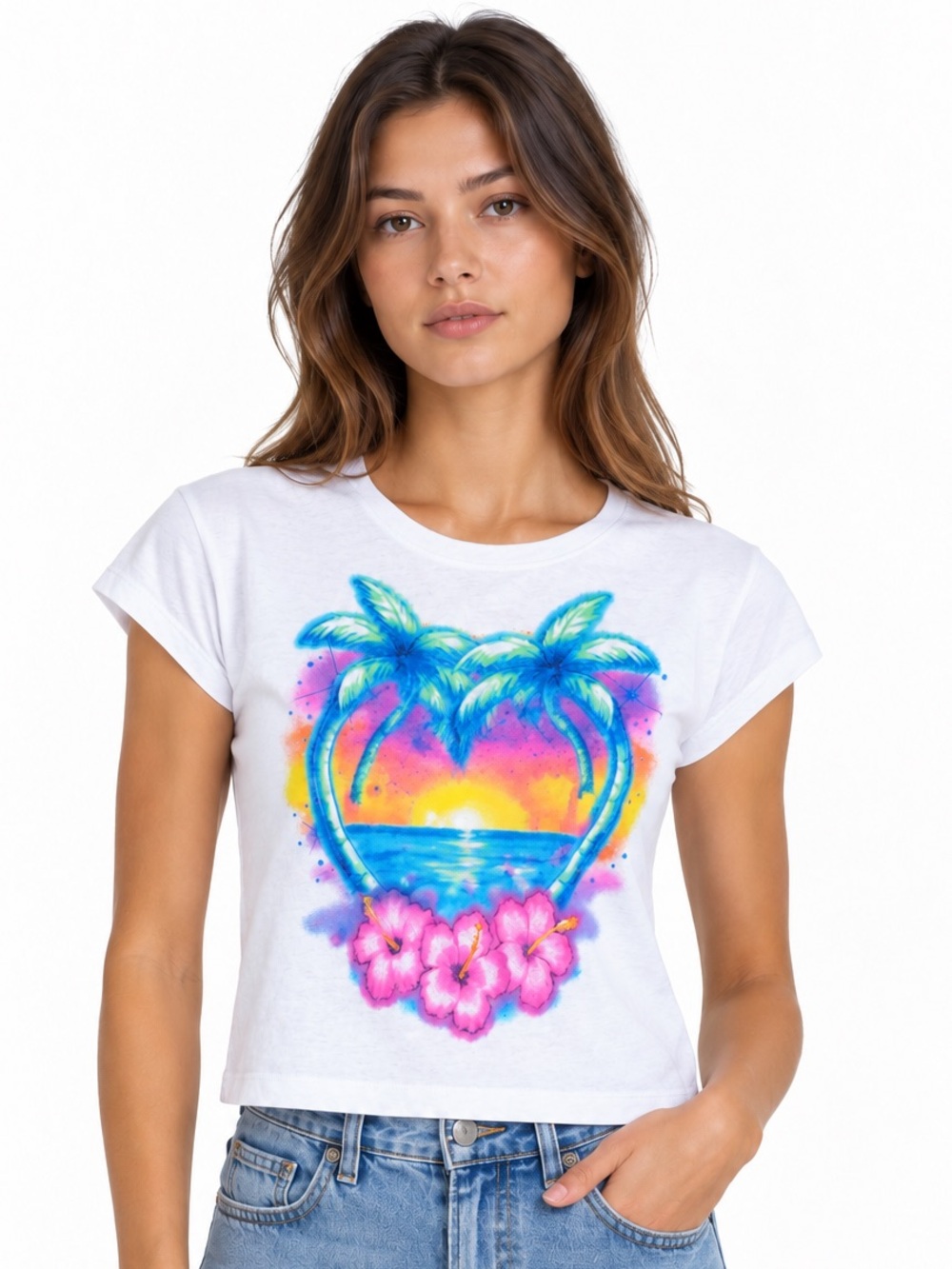 Zara Larsson Graphic Crop Tee Women’s Medium White Cotton